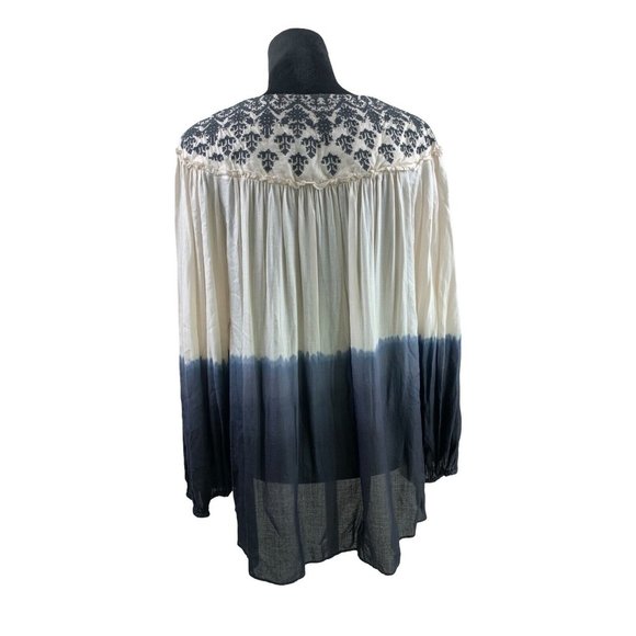 Anthropologie Floreat Gauzy Embroidered Boho Blouse Size M Relaxed Ivory/Blue - Picture 4 of 9